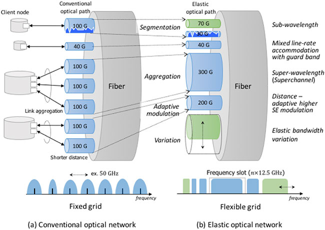 Fig.1 Flexible spectral allocation in an elastic optical network (1)